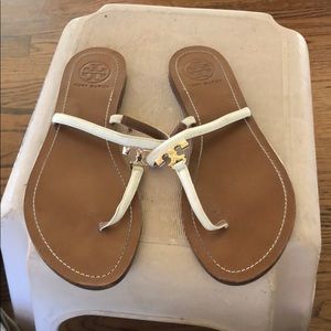 White and Gold Tory Burch Sandals